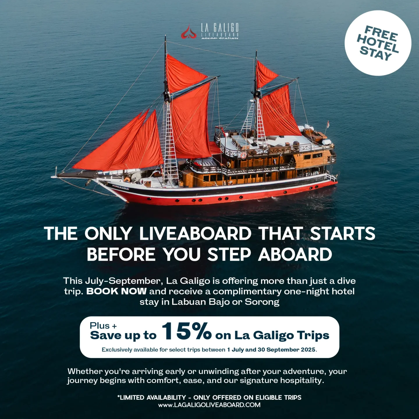 Special offer 15 percent plus free one night hotel stay | La Galigo Liveaboard Special Offer